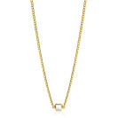 ZINZI gold plated zilveren gourmet ketting met vierkante zetting bezet met witte zirconia 40-45cm ZIC2417Y
