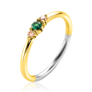 ZINZI gold plated zilveren ring met ronde chatonzettingen diepgroen en champagne kleurstenen 3mm breed ZIR2562C