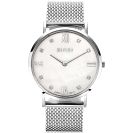 ZINZI Roman horloge witte parelmoer wijzerplaat, witte zirconia's bij uuraanduiding, stalen mesh band 34mm extra dun ZIW521M
