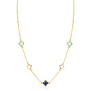 ZINZI gold plated zilveren schakelketting met twee licht blauwe klavers en een saffier blauwe klaver 40-45cm ZIC2906