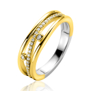 ZINZI gold plated zilveren multi-look ring (6mm breed) in golvend design bezet met witte zirkonia's ZIR2685C