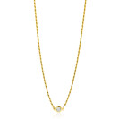 ZINZI gold plated zilveren koord ketting bezet met een ronde witte zirconia 40-45cm ZIC2461Y