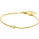 ZINZI gold plated zilveren koord armband bezet met een ronde witte zirconia 17-20cm ZIA2461Y