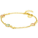 ZINZI gold plated zilveren armband met ronde kleurstenen in zachte groen- en champagnetinten, afgewisseld met vierkante plaatjes ZIA2907