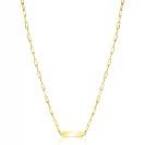 ZINZI gold plated zilveren ketting met paperclip-schakels en glanzend rechthoekig plaatje om te graveren 42-45cm ZIC2530G