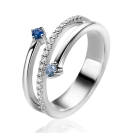 ZINZI zilveren multi-look ring (9mm breed) met 3 rijen, bezet met blauwe kleurstenen en witte zirconia's ZIR2646BC