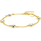 ZINZI gold plated zilveren armband met ronde en vierkante zettingen jeansblauw en witgrijs 17-20cm ZIA2526G
