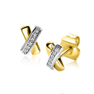 8 mm ZINZI gold plated zilveren oorknoppen kruislings wit ZIO1816Y