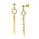 46mm ZINZI gold plated zilveren oorstekers met bungelende paperclip en gourmet schakels, bevestigd aan een open rondje bezet met witte zirconia's ZIO2464Y
