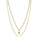 ZINZI gold plated zilveren multilook ketting met gourmet en groene bolletjes schakels, ronde zetting met olijfgroene kleursteen 42-45cm ZIC2528G
