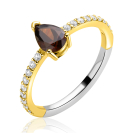 ZINZI goldplated zilveren ring met bruine druppelvormige kleursteen en rijzetting bezet met witte zirconia's ZIR2804C