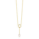 ZINZI gold plated zilveren Y-ketting met open rondje en bungelend witte zoetwaterparel in organische vorm 42-45cm ZIC2615