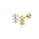 8mm ZINZI gold plated zilveren oorstekers met drie peervormige zettingen in aflopende grootte, bezet met witte zirconia's ZIO2631