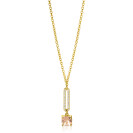 ZINZI gold plated zilveren jasseron ketting met schitterende open ovale vorm en vierkante hanger in licht roze 42-45cm ZIC2579
