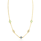 ZINZI gold plated zilveren schakelketting met twee mintgroene klavers en een blauwe klaver 40-45cm ZIC2763