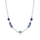 ZINZI zilveren paperclip schakel ketting met ronde en rechthoek zettingen blauw/kobalt 42-45 cm ZIC-BF44
