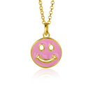 ZINZI gold plated zilveren hanger smiley rond 15mm met roze emaille ZIH2312R (zonder collier)