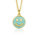 ZINZI gold plated zilveren hanger smiley rond 15mm met turquoise emaille ZIH2312T (zonder collier)