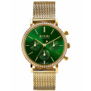 ZINZI horloge CHRONOGRAPH 36mm stopwatch groene wijzerplaat, geelgoudkleurige stalen kast met crystals, geelgoudkleurige stalen mesh band 18mm ZIW1635

