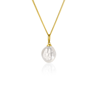 ZINZI Gold 14 krt gouden hanger met witte parel 10mm in natuurlijke vorm ZGH405 (zonder collier)