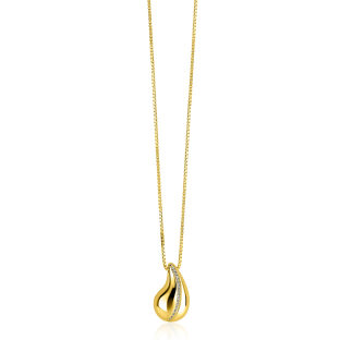 ZINZI gold plated zilveren venetiaanse ketting 45-48cm met druppelvormige hanger 20mm, golvende rij witte zirkonia's ZIC2707Y