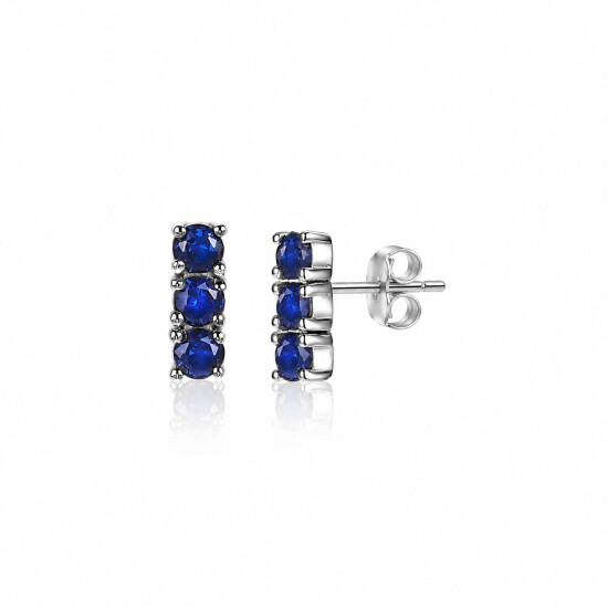 ZINZI zilveren oorknoppen 8mm staafje chaton gezet donkerblauw ZIO2127B