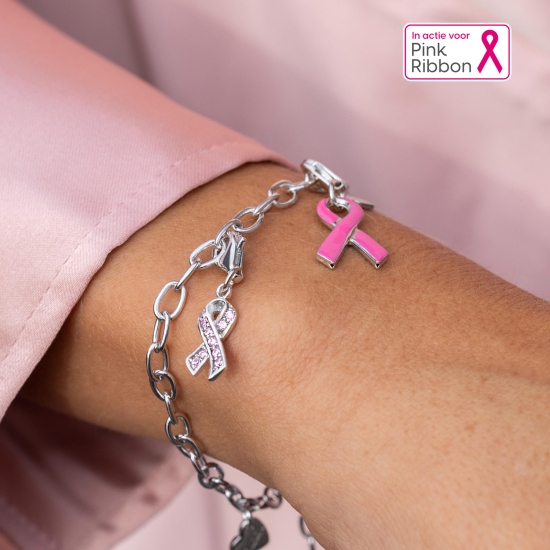 Zinzi zilveren bedel Pink Ribbon roze CHARMS209