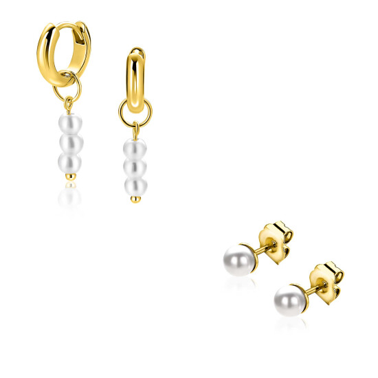 Xmas Giftset: Twee paar goldplated zilveren oorsieraden met witte parels, perfect op elkaar afgestemd in één feestelijke set (ZICH2734Y,ZIO194G en ZIO1318Y) GIFTSET17