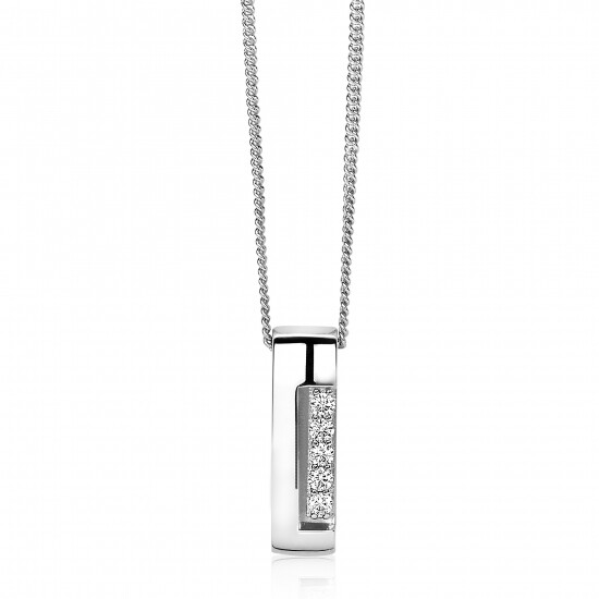 Mart Visser by ZINZI zilveren ketting met strakke rechte hanger glad wit 45cm MVC17