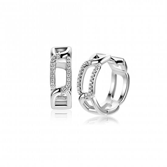 18mm Mart Visser by ZINZI zilveren oorringen met rechthoekige schakels en luxe scharniersluiting witte zirkonia's MVO28