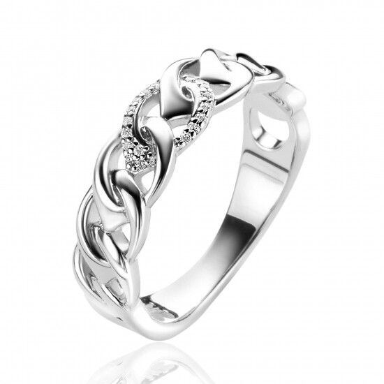 Mart Visser by ZINZI zilveren ring 6mm breed, met open peervormige schakels, bezet met witte zirconia's MVR24SC