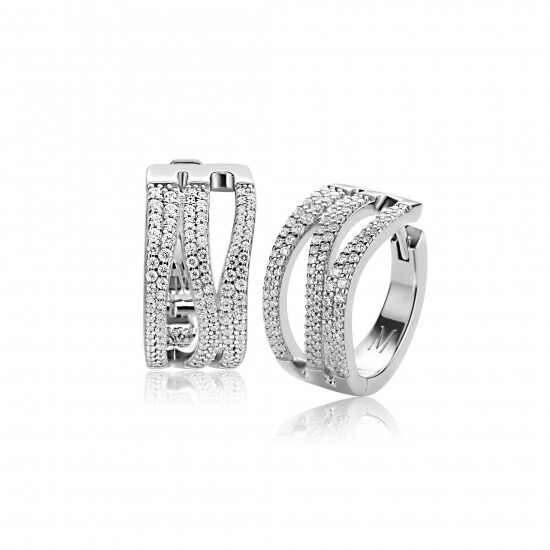 18mm Mart Visser by ZINZI zilveren oorringen organisch gevormd met luxe scharniersluiting witte zirkonia's MVO26