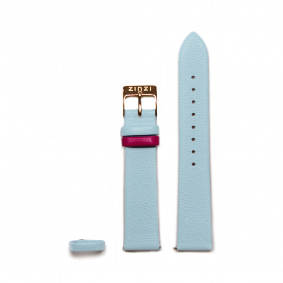 ZINZI Retro leren horlogeband aquablauw roségoudkleurige stalen sluiting 18mm RETBAND24