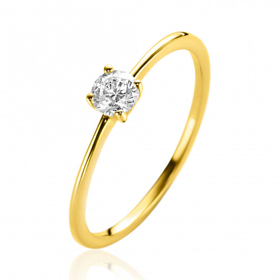 ZINZI Gold 14 krt gouden ring bezet met een ronde witte zirconia in vierpootszetting (4mm) ZGR385
C