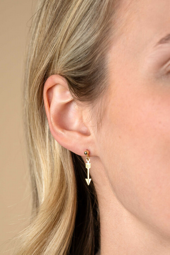 21mm ZINZI Gold 14 krt gouden oorstekers met trendy bungelende pijl ZGO383