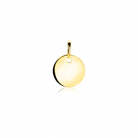 10mm ZINZI Gold 14 krt gouden hanger met trendy glanzend rond plaatje van 10mm ZGH397-10 (zonder collier)