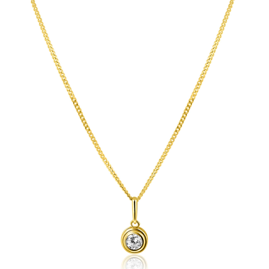 12mm ZINZI Gold 14 krt gouden hanger met ronde witte zirconia in bewerkt kastje ZGH560 (zonder collier)
