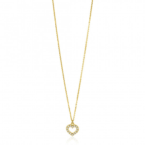 ZINZI Gold 14 krt gouden anker ketting met sierlijk open hartje (7mm), bezet met witte zirconia's 40-42,5cm ZGC450
