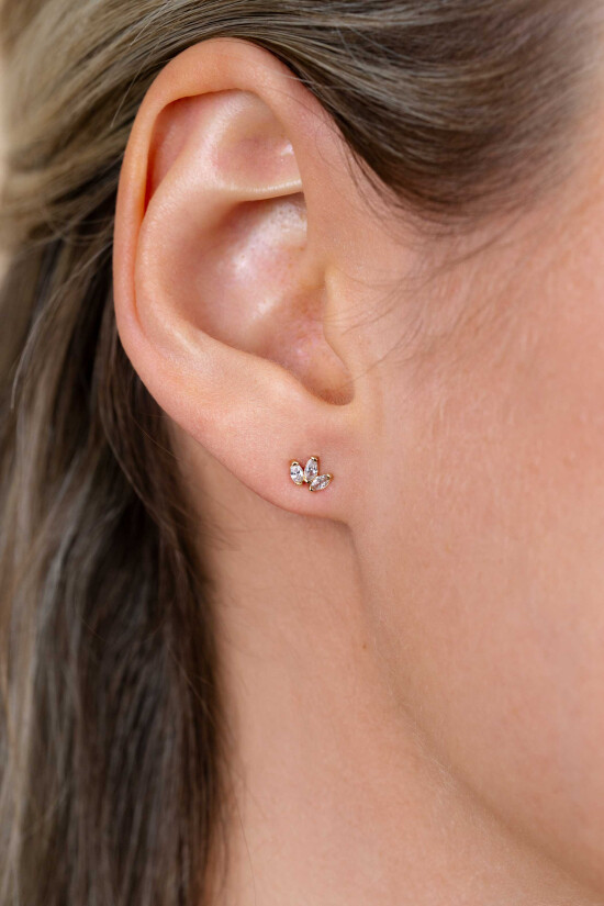 5mm ZINZI Gold 14 krt gouden oorknoppen met witte zirconia's als waaier gezet ZGO411