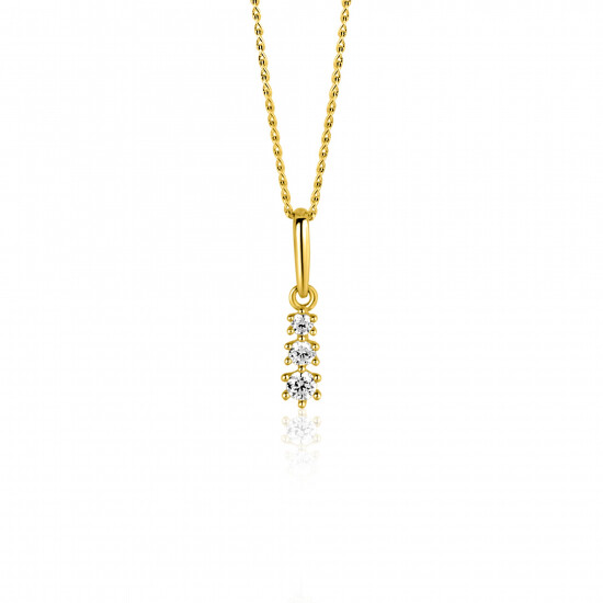 13mm ZINZI Gold 14 krt gouden hanger met drie witte zirkonia's ZGH543 (zonder collier)