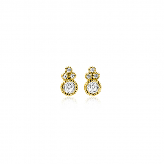 7mm ZINZI Gold 14 krt gouden fantasie oorstekers, bezet met witte zirkonia's ZGO545