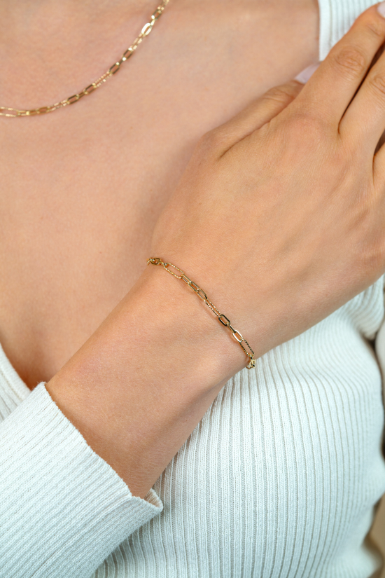 ZINZI Gold 14 karaat gouden armband met bewerkte paperclip-schakels en ovale schakels van 3,5mm breed 19cm ZGA494
