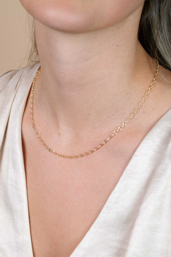 ZINZI Gold 14 krt gouden ketting met bewerkte ovale schakels 3mm breed 45cm ZGC538