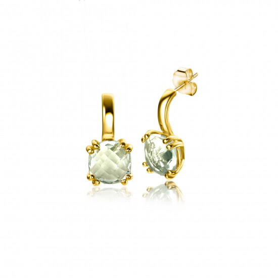 12mm ZINZI Gold 14 krt gouden oorsieraden 12mm met vierkante kleursteen in 6,5mm bezet met lichtgroen amethist ZGO376
