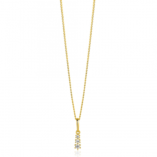 13mm ZINZI Gold 14 krt gouden hanger met drie witte zirkonia's ZGH543 (zonder collier)