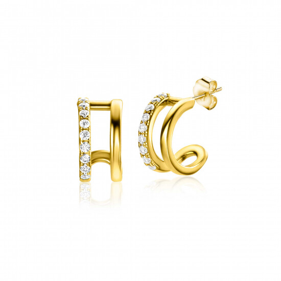 10mm ZINZI Gold 14 krt gouden fantasie oorstekers 10mm met multi-look uitstraling, 5mm breed ZGO382