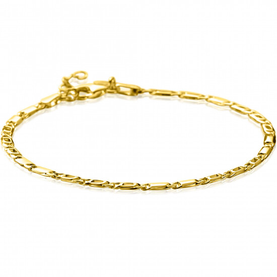 ZINZI Gold 14 karaat gouden massieve armband met valkenoog schakels en glimmende plaatjes 2,6mm breed 17-19cm ZGA499
