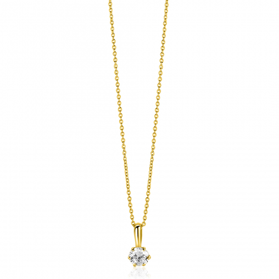 8,5mm ZINZI Gold 14 krt gouden hanger bezet met een witte ronde zirkonia (4,5mm) ZGH544 (zonder collier)