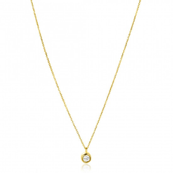 ZINZI Gold 14 krt gouden schakelkettinkje 43cm met sierlijke ronde hanger, bezet met witte zirconia ZGC371