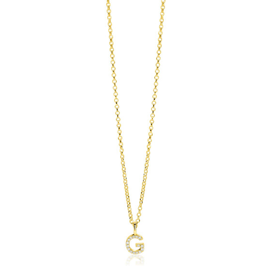 ZINZI gold plated zilveren letter hanger G bezet met witte zirkonia's ZIH2828-G (zonder ketting)